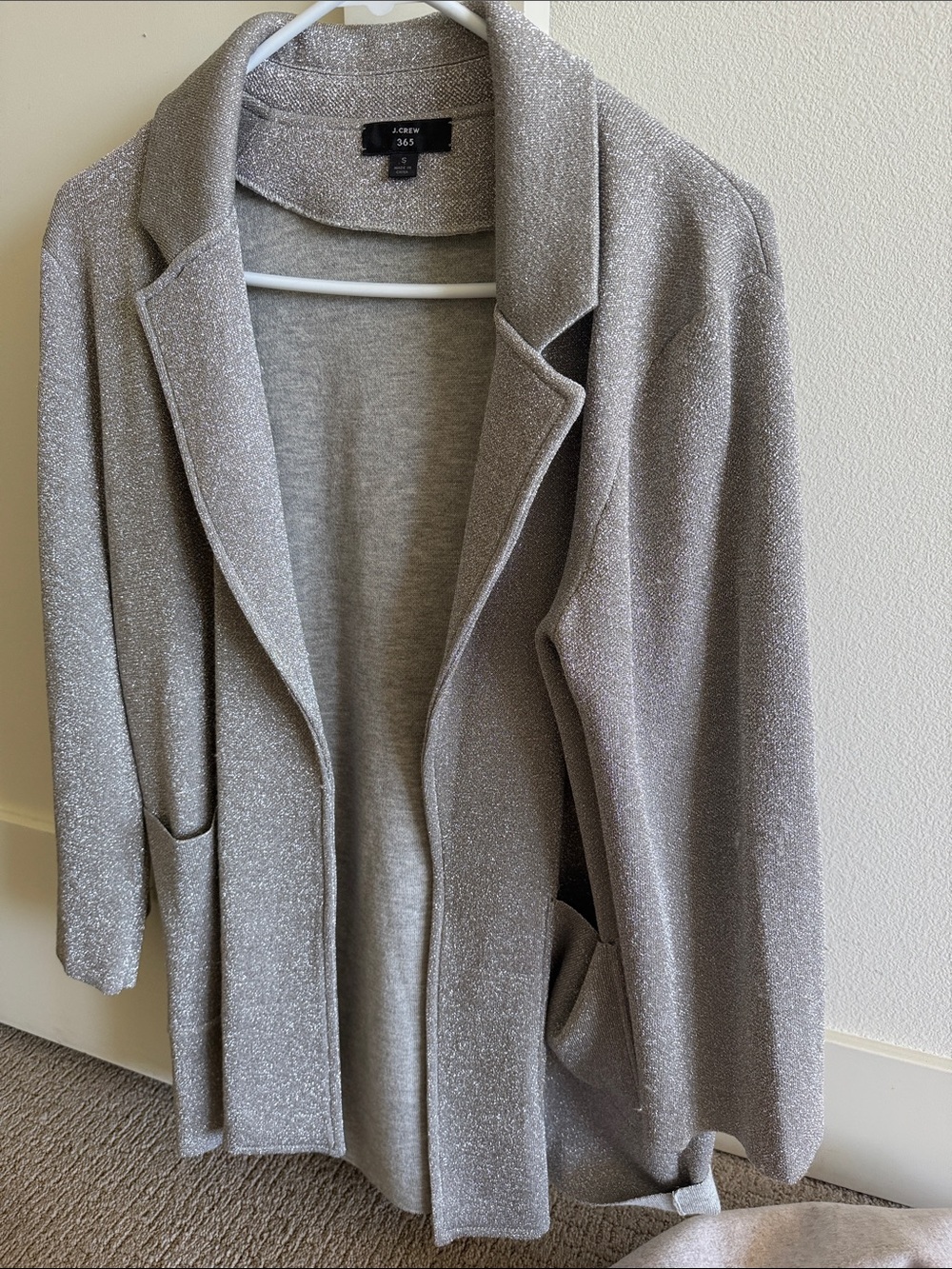 J. Crew Metallic Gray Open-Front Knit Cardigan Blazer